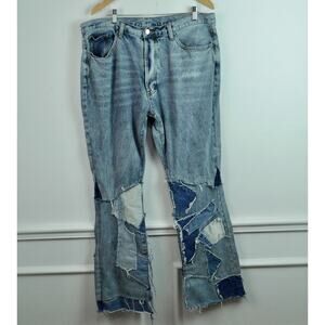 mnml Jeans Mens 38 Jeans Patchwork Distressed Raw Hem Button Fly Denim Bootcut